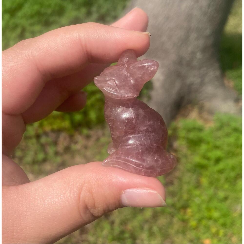 Fox Strawberry Quartz Crystal Carvings - 1.5” tall